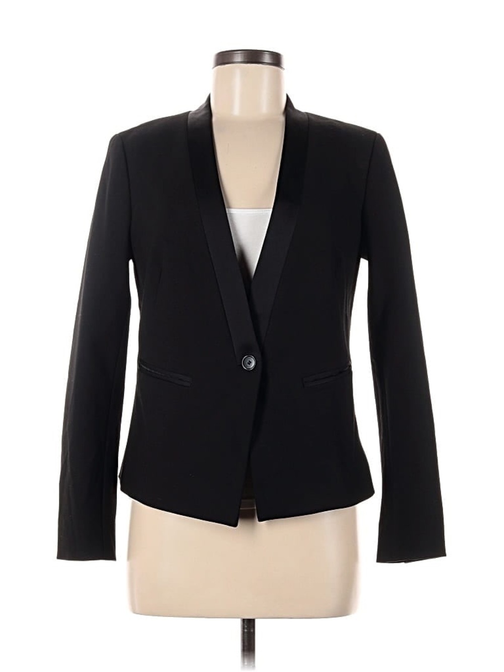 LOFT Black Single-Button Collarless Tailored Blazer with Satin Lapel Size 4